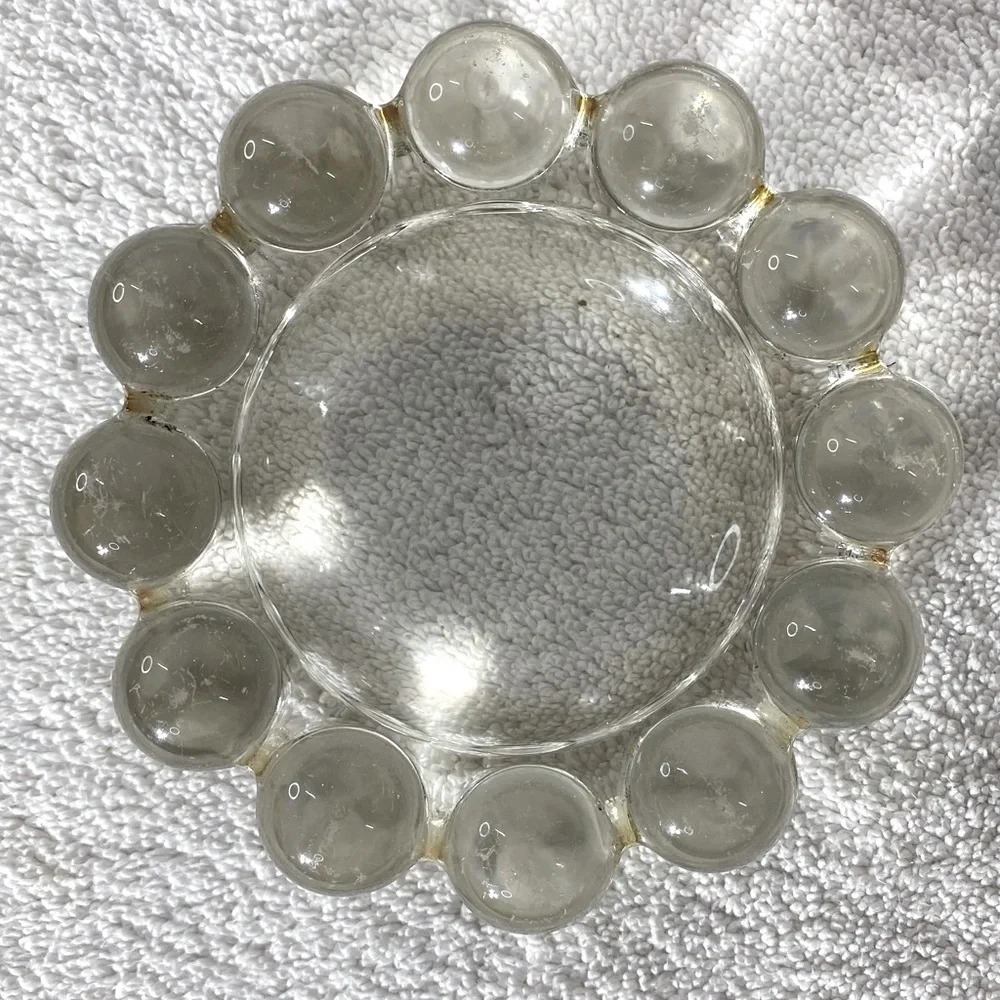 Vintage Clear Glass Bubble Edge Ashtray Trinket Dish